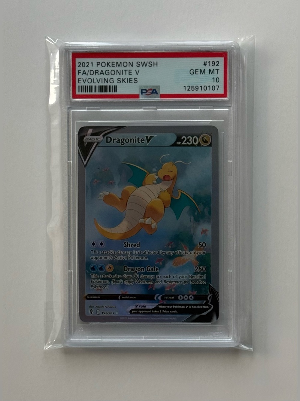 PSA GEM MINT Dragonite V Alt Art 192/203 Evolving Skies Pokemon 2021 Fan Art DIY